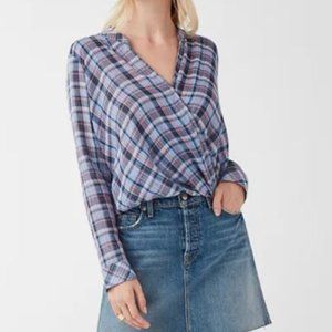Splendid Backyard Plaid Surplice Top